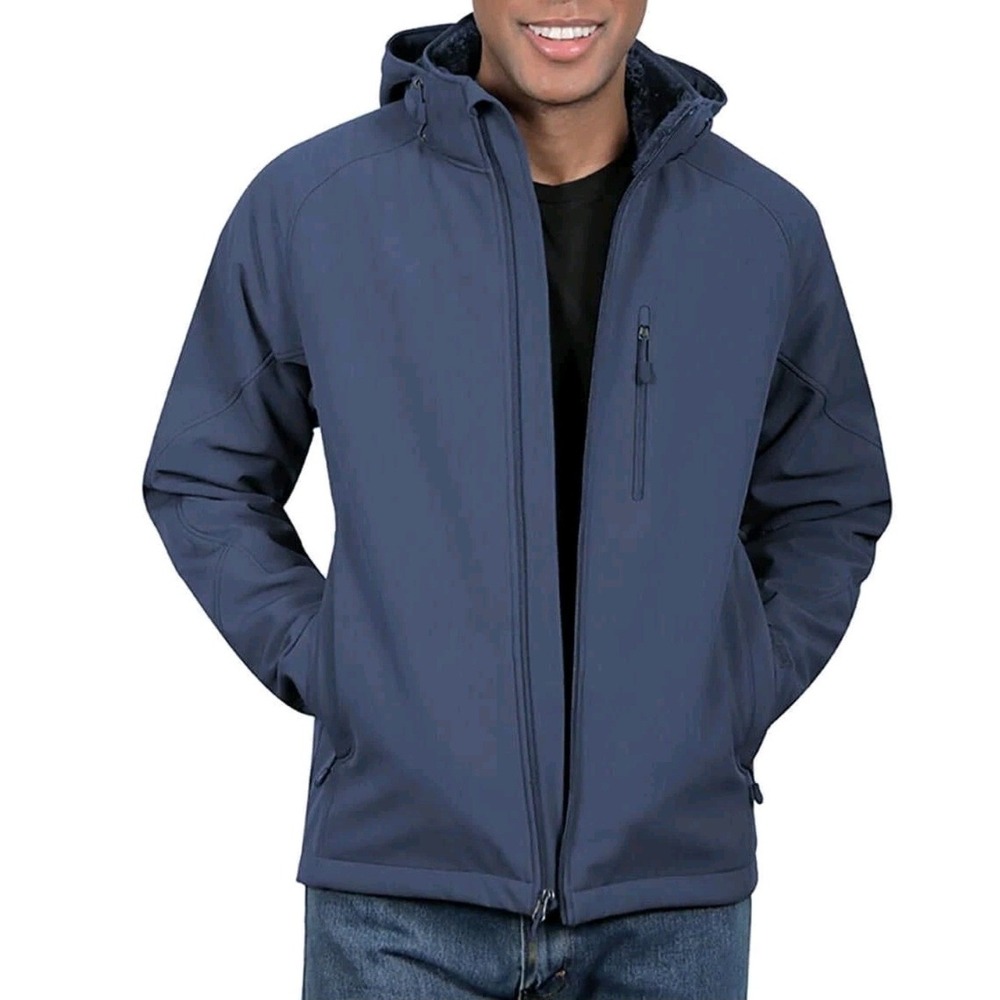 Kirkland Signature Mens Fleece Lined Softshell Hooded Jacket Navy Blue XXL